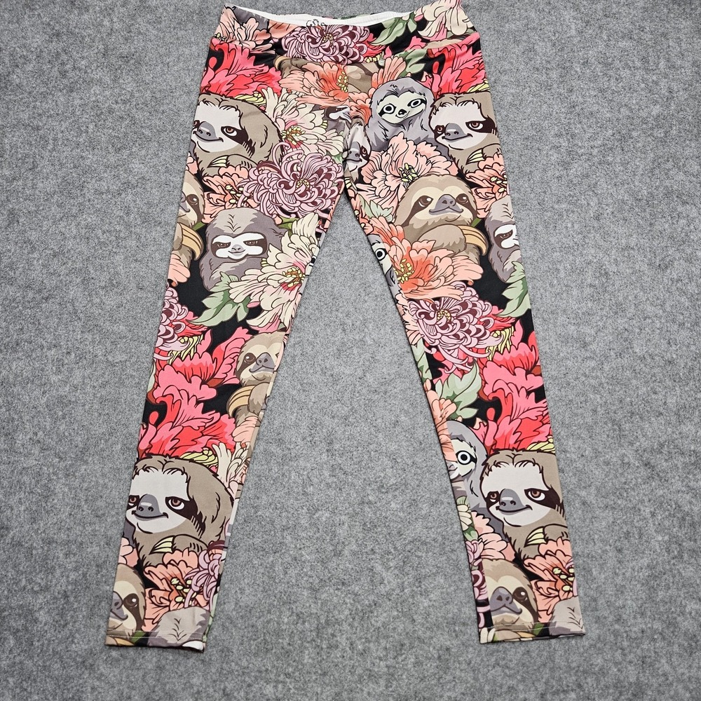 SOCIETY 6 Multicolored Large Sloth Graphic Leggings Yoga Gym Workout